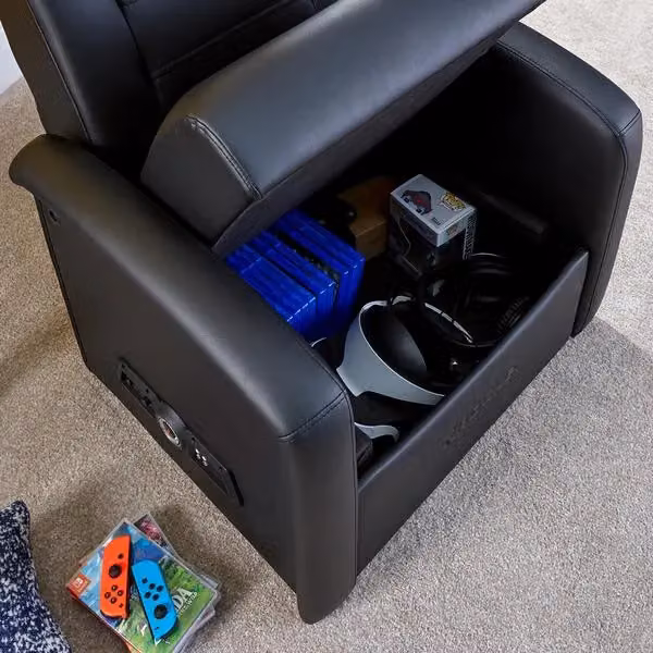 X Rocker Premier Jr Ottoman Gaming Armchair with 2.1 Audio and Storage in Black – 2