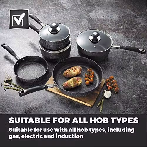 Tower Precision 5 Piece Non-Stick Aluminium Pan Set with Saucepan and Frying Pan, Black – 3