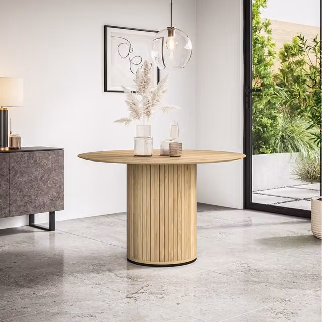 More4Homes Arlo Round Dining Table in Orange and Walnut, W/D/H: 120 x 120 x 75 cm – 1