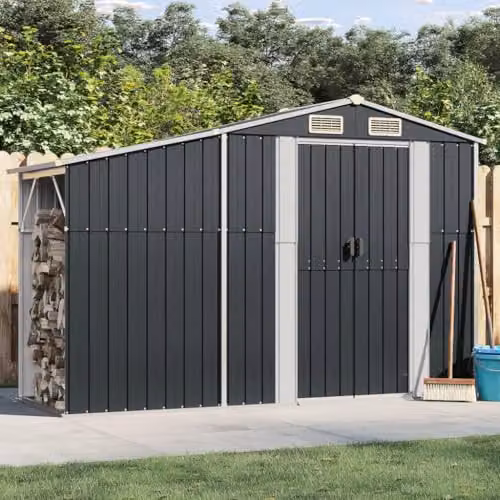 vidaXL Galvanised Steel Gable Garden Shed in Anthracite, W: 277 cm, D: 93 cm, H: 179 cm – 2