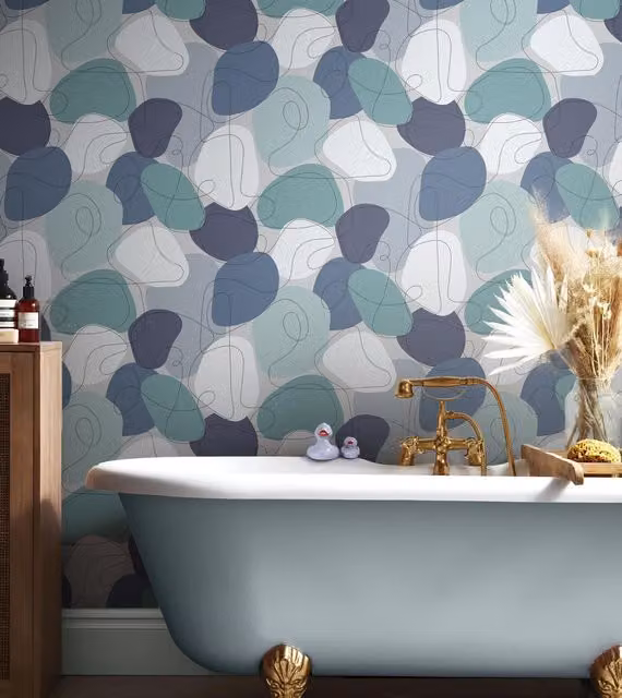 Envy Mood Peachy Blue Abstract Striped Wallpaper, W: 52 cm, H: 1000 cm – 1
