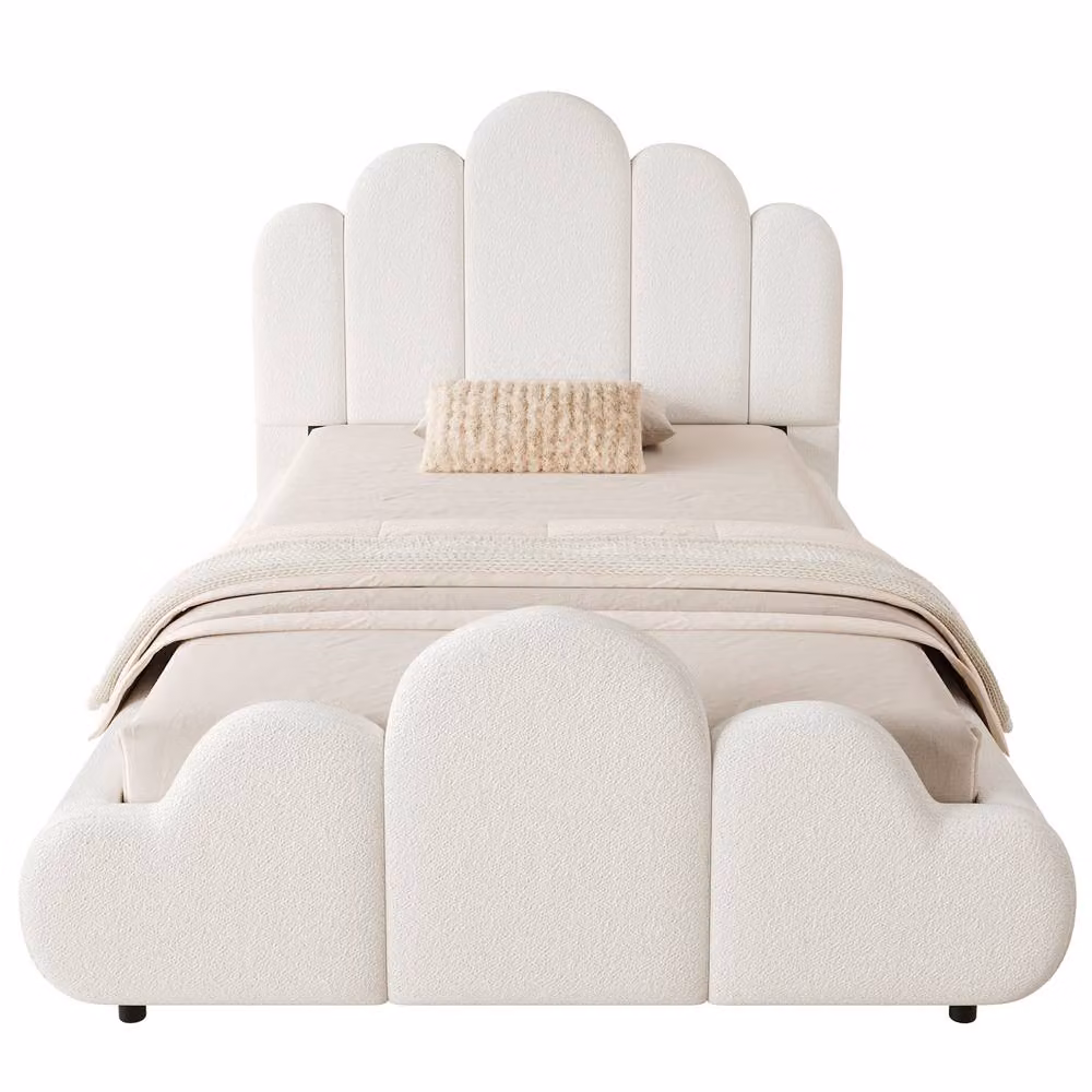 BTM Bouclé Petal Cloud Upholstered Single Bed in White, W/D/H: 90 x 190 cm – 2