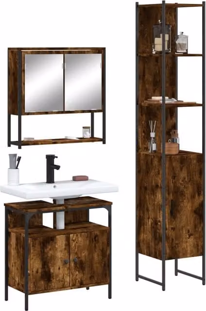 Berkfield Home 3 Piece Industrial Bathroom Furniture Set in Smoked Oak Brown