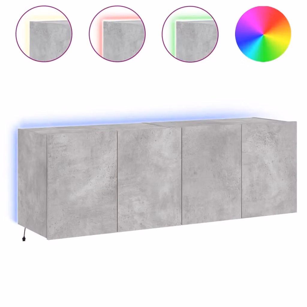 Berkfield Home Modern Wall Mounted TV Cabinets with LED Lighting, 2 Pack, Concrete Grey, W: 60 cm, D: 35 cm, H: 41 cm – 2