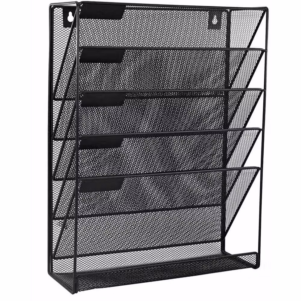 Nordara Wall Mounted 6-Tier Magazine File Holder Rack in Matt Black Metal – 3