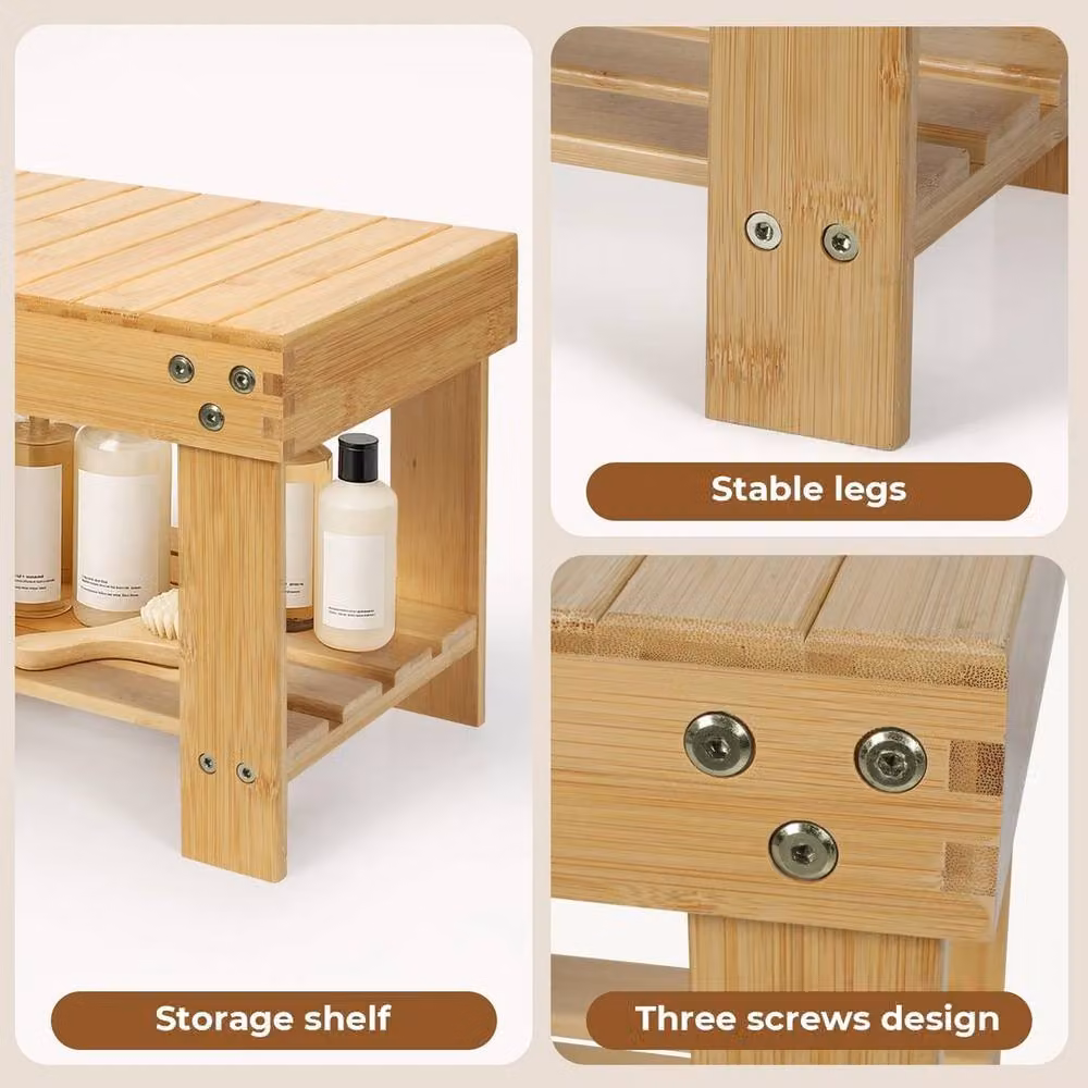 FORGEVIO Multi-Purpose Bamboo Step Stool Seat in Natural Wood Finish – 2