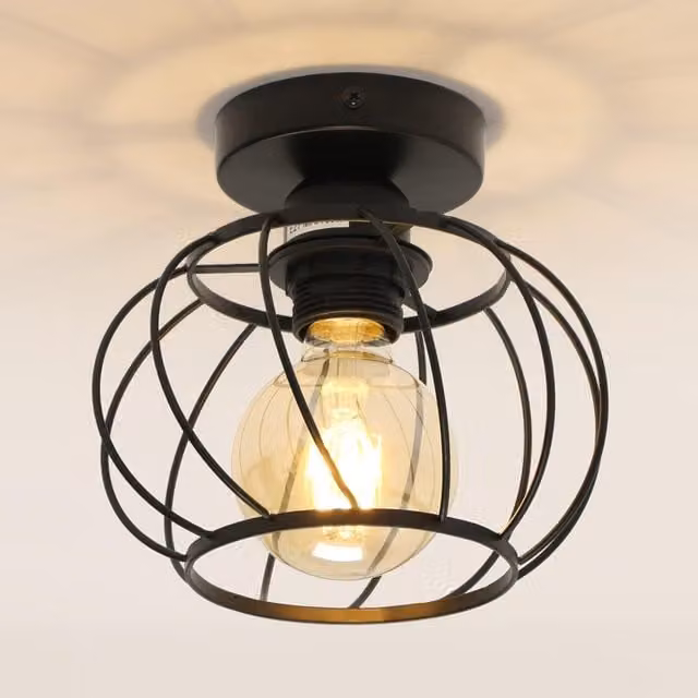 Pheashine Modern Round Cage Ceiling Light in Black with E27 Base