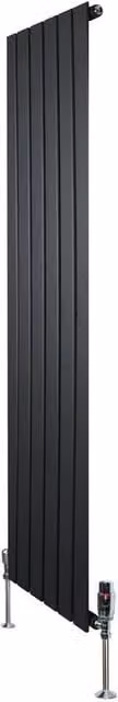 Monstershop Flat Single Column Steel Radiator with Integrated Valves and Thermostat Head, Black, H: 160 cm x W: 42 cm