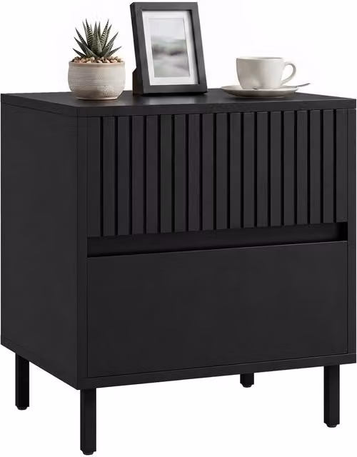 HOMCOM Modern Black Bedside Cabinet with 2 Drawers and Metal Legs – 1