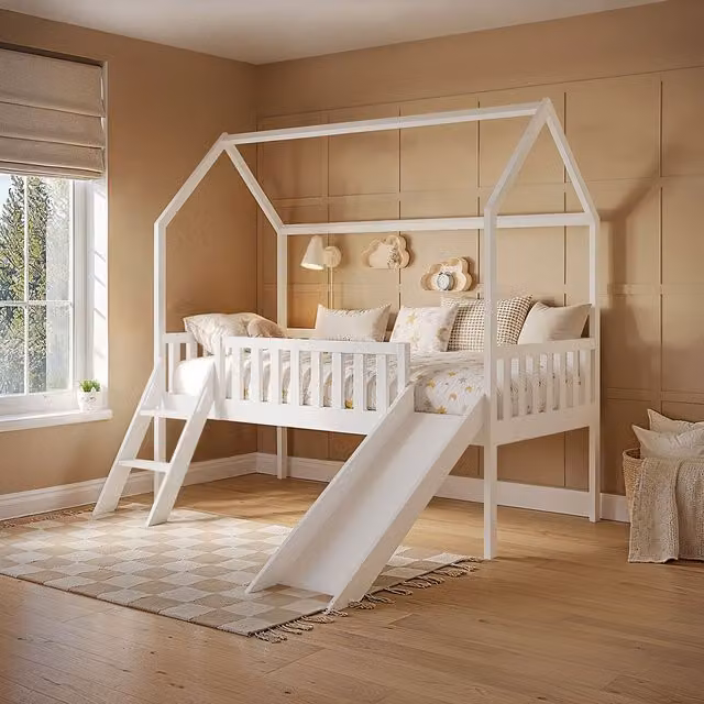 Flair Explorer Slide Mid Sleeper Bed in White, Solid Pine Wood, W/D/H: 190 x 90 x 185 cm