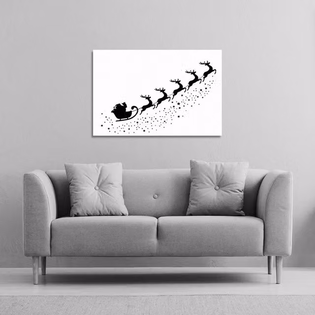 Benjamin Tate Design LTD Santa Claus Flying Gallery Canvas in White and Multicolour, W: 41 cm, H: 61 cm