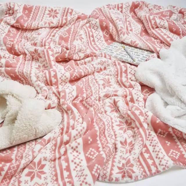 Dreamscene Nordic Print Pink Sherpa Fleece Soft Throw Blanket