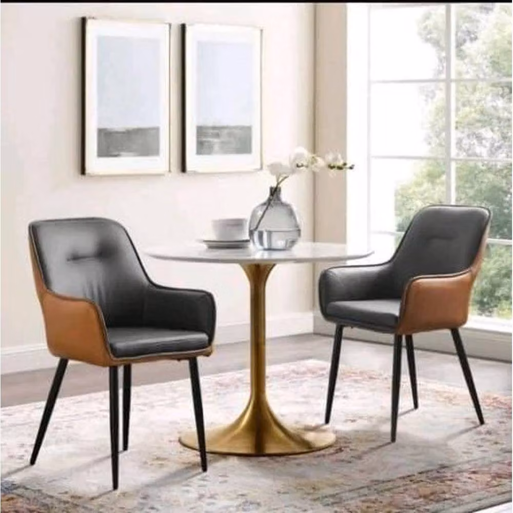 KORVIXA Set of 2 Modern Grey PU Leather Dining Chairs with Armrests – 4