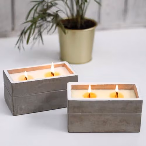 Ancient Wisdom Large Soy Candle with Wooden Wick in Grey Concrete, Spicy South Sea Lime – 4