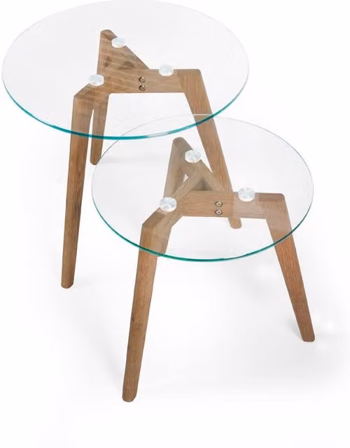 Cheshire Glenfinnan Modern Nest of 2 Round Tables in Brown Wood and Transparent Glass