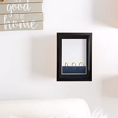 Nicola Spring Black Rectangular 3D Deep Box Wooden Photo Frame with Glass and Plastic Mount for Hanging or Standing Display – 3