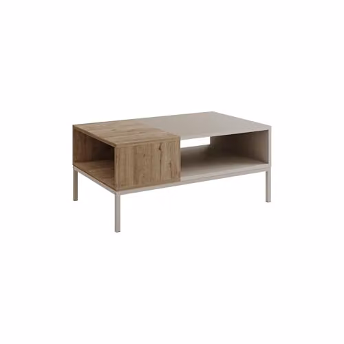 HOCUS PICUS Scandinavian Rectangular Coffee Table with Lift Mechanism in Sand and Oak – 3