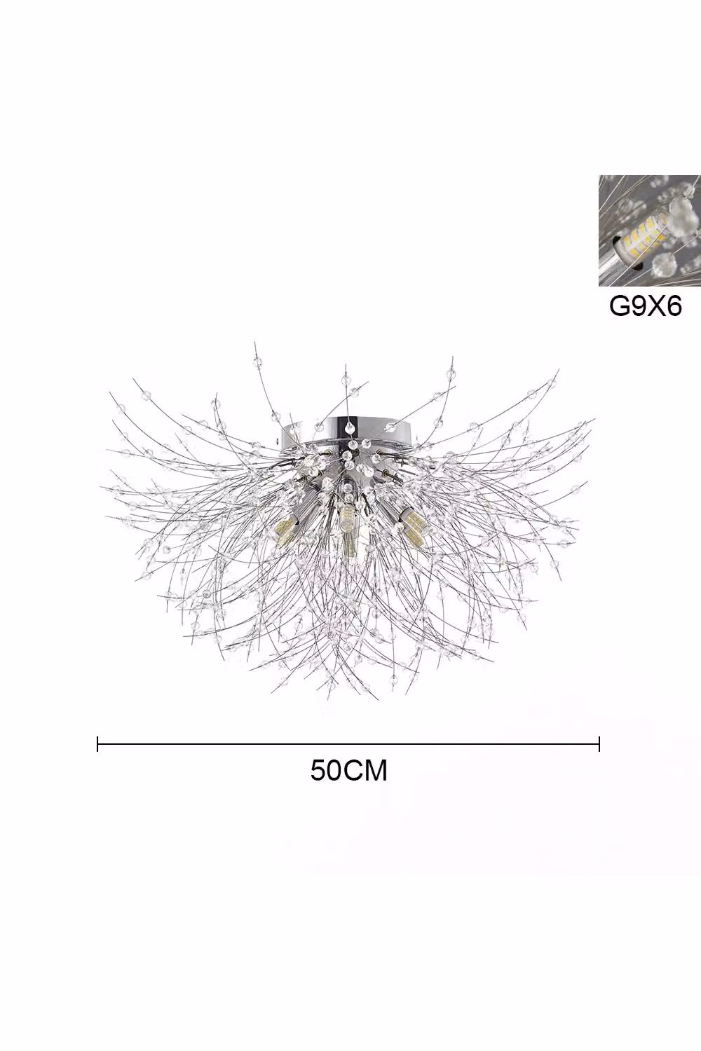 Living and Home Sputnik Flush Mount Ceiling Light in Silver with Crystal and Metal Details – 4