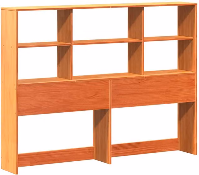 Berkfield Home Solid Wood Pine Headboard with Integrated Storage Shelves, Wax Brown, H: 110 cm, W: 156 cm, D: 23 cm