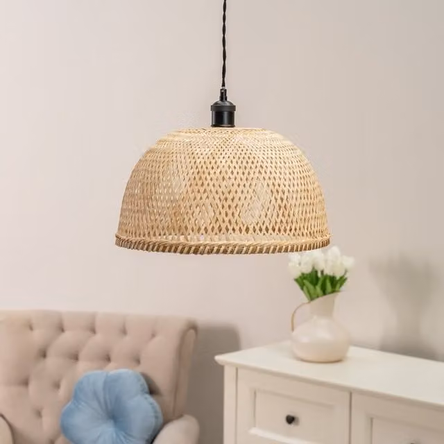 ValueLights Rosa Natural Bamboo Dome Handmade Ceiling Light Shade in Beige and Yellow