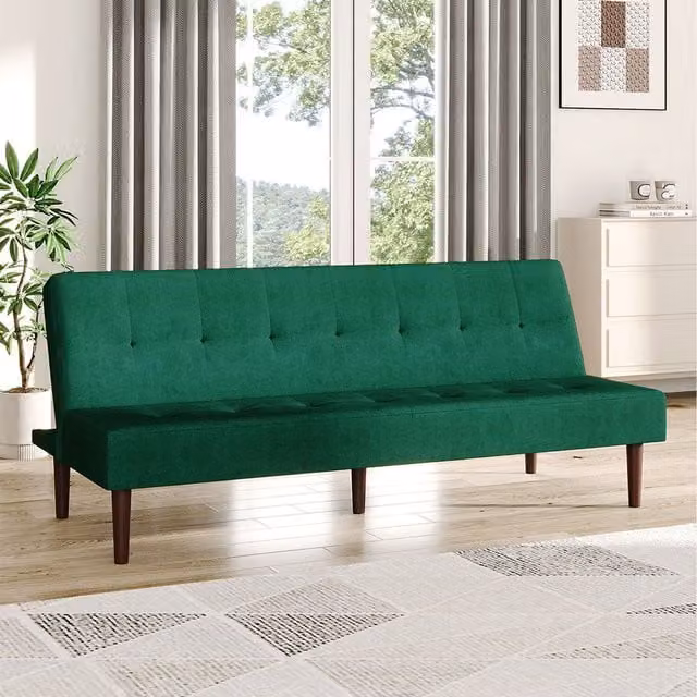 Komore Tufted Towelling Convertible Click Clack Sofa Bed in Green