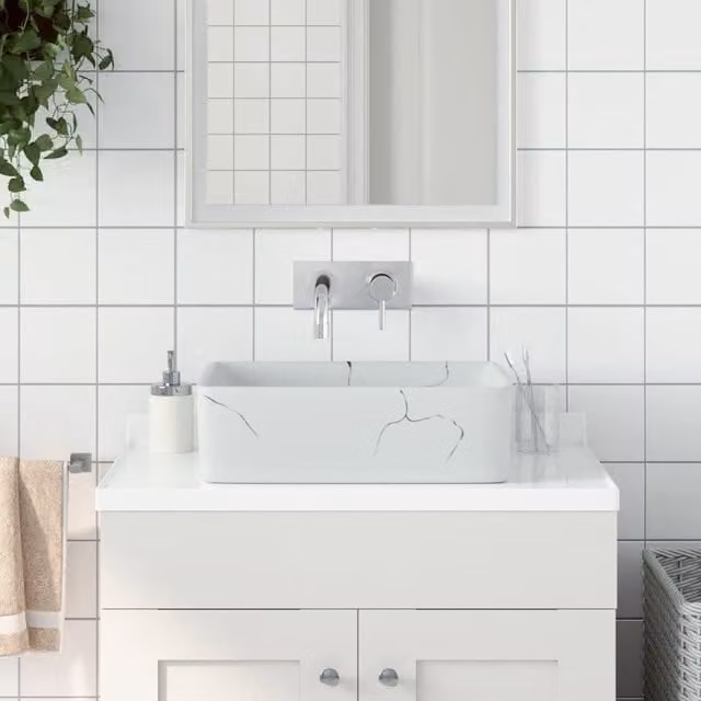 Berkfield Home White Rectangular Ceramic Countertop Basin W/D/H: 46 x 35.5 x 13 cm