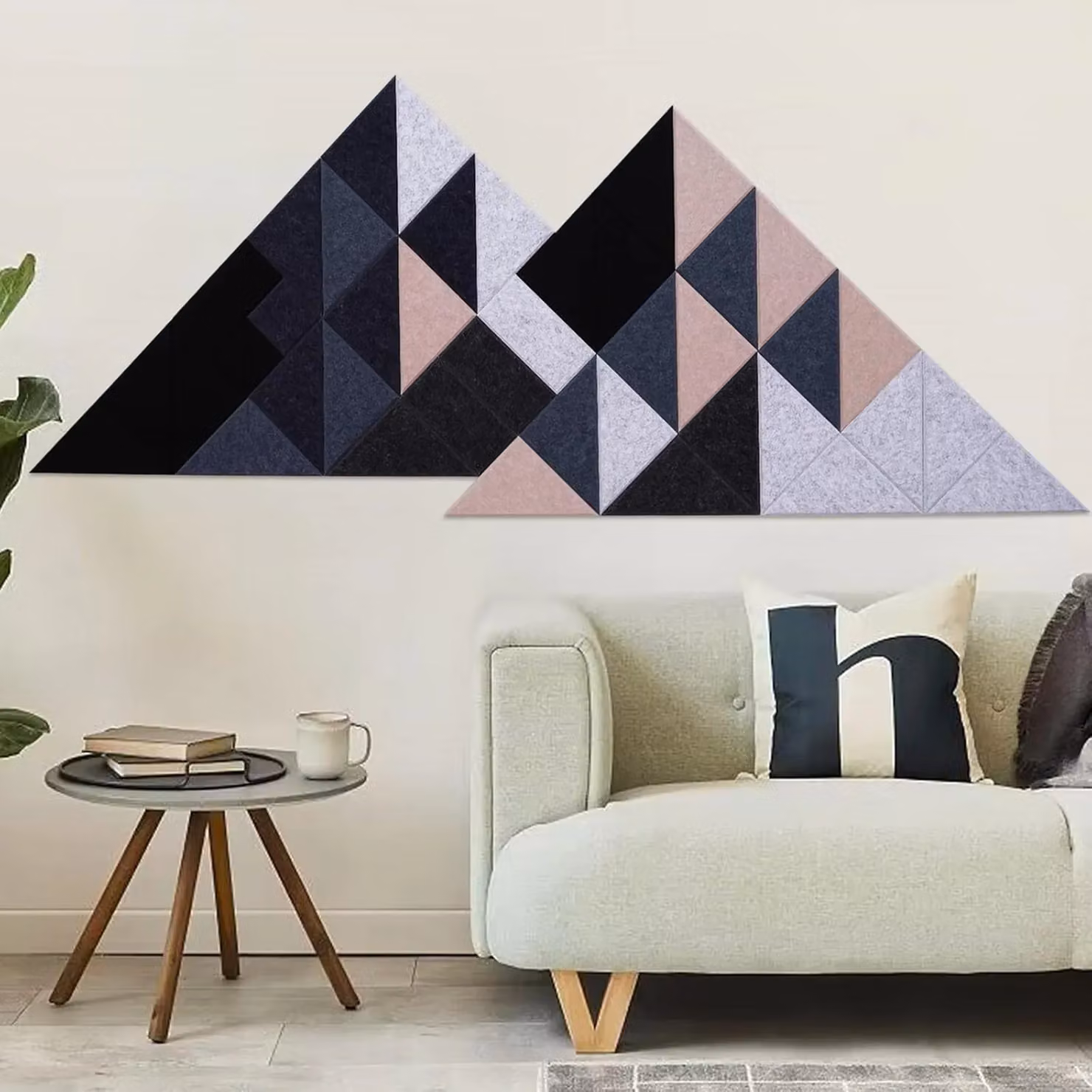 Gr8 Home Set of 24 Black Triangle Self Adhesive Acoustic Wall Panels made from Polyester Fibre – 6