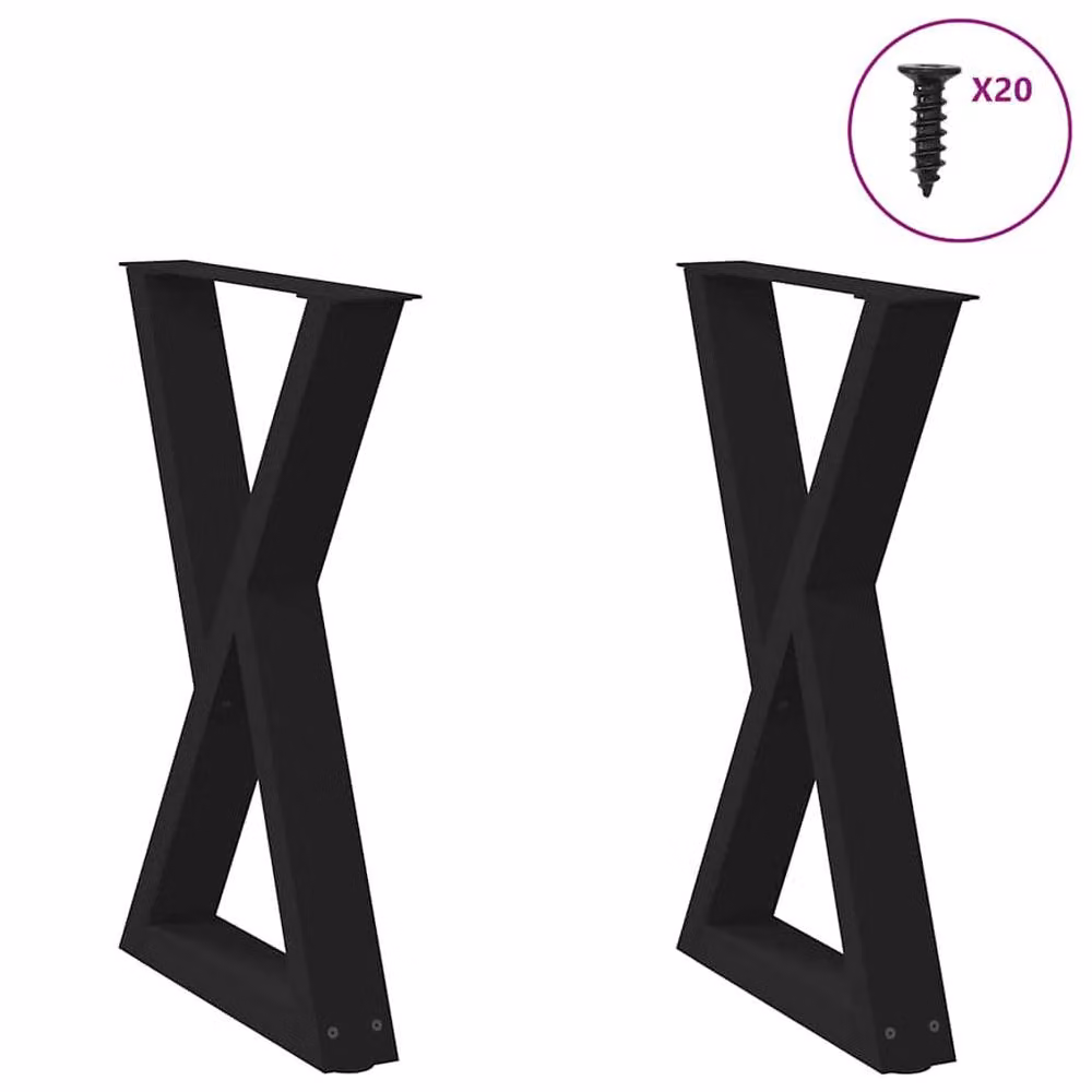 Berkfield Home Dining Table Legs, 2 Pieces, Black Matt Steel, H: 72-73.3 cm x W: 60 cm – 2