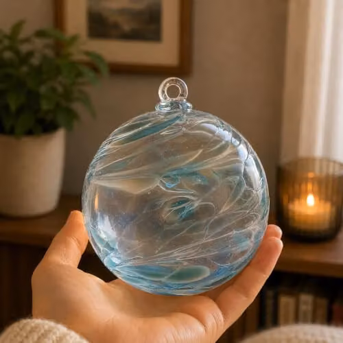 Sienna Glass Archangel Raguel Angel Orb Hanging Glass Ornament in Blue, Diameter: 10 cm – 2