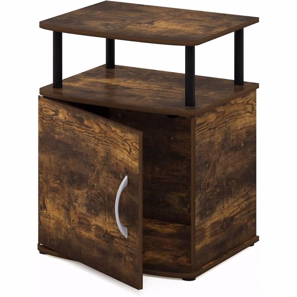 VOGREX Modern Pine Side Table with Storage in Black and Brown – 3