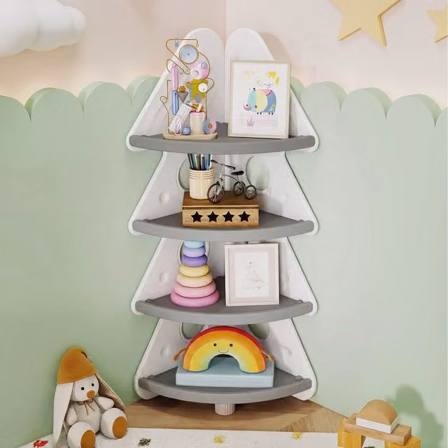 COSTWAY White Modern Freestanding Corner Bookshelf for Children