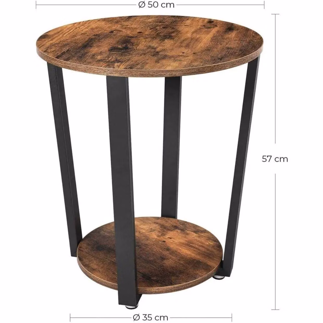 VASAGLE Round Industrial Side Table with Steel Frame in Brown – 3