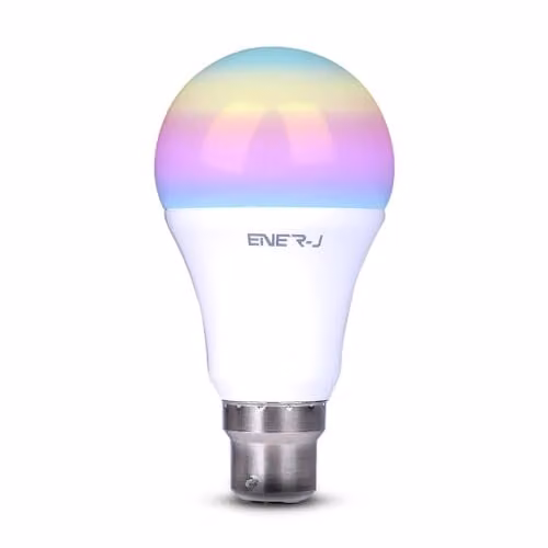 ENER-J 9W RGBWW Smart Wi-Fi and Bluetooth B22 LED Bulb, Dimmable Multicolour and White Light with Remote Control and Timer Support