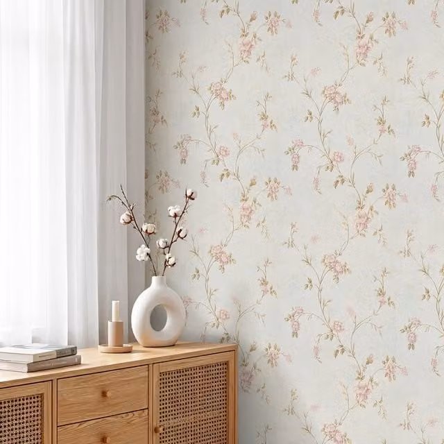 Lifeideas 3D Embossed Non-Woven Floral Botanical Wallpaper in Light Grey
