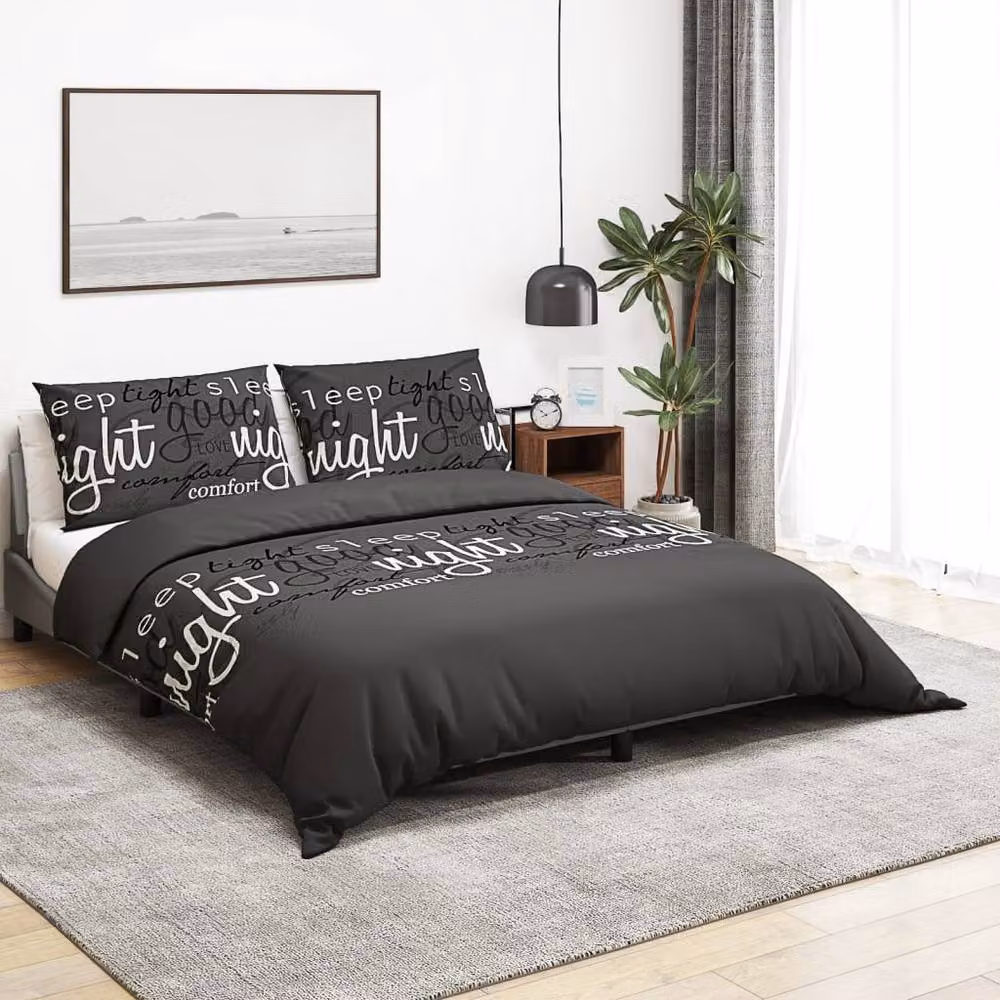 Berkfield Home Elegant Cotton Duvet Cover and Pillowcase Set, Black, W: 140 cm, L: 200 cm – 2