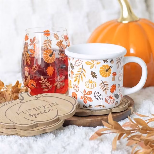 KDMK Pumpkin Spice Round Solid Wood Coaster Set in Brown