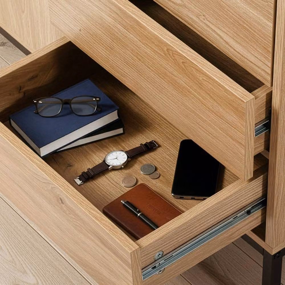 CALICOSY Lenny 2-Door Sideboard with 4 Drawers, Light Brown – 4