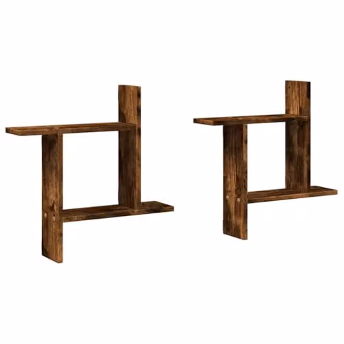 vidaXL Set of 2 Wall Mounted Shelves in Smoked Oak, W/D/H: 50 x 12 x 50 cm – 1
