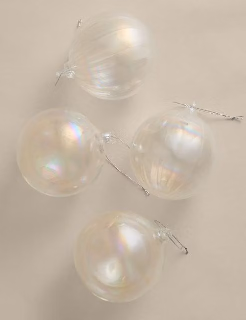 M&S 4 Pack Clear Round Glass Christmas Hanging Baubles