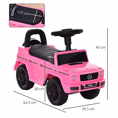 HOMCOM Mercedes 3 in 1 Kids Ride On Car with Slide and Light and Sound Effects, Pink, W/D/H: 41.5 x 28.5 x 28.5 cm – 6