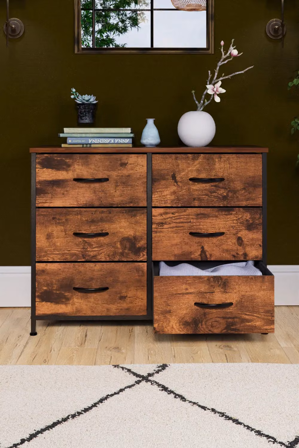 Vida Designs Chorley 6 Drawer Chest of Drawers Fabric and Metal Storage Organiser in Brown – 6
