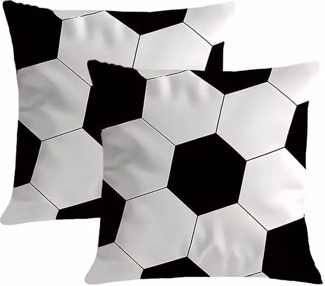 NESTLUNE 2-Piece Football Cushion Covers in White Polyester, W/H: 120 x 90 cm