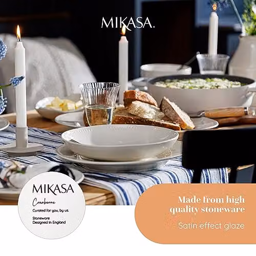 Mikasa Cranborne 4pc White Stoneware Pasta Bowl Set, Diameter: 24 cm – 3