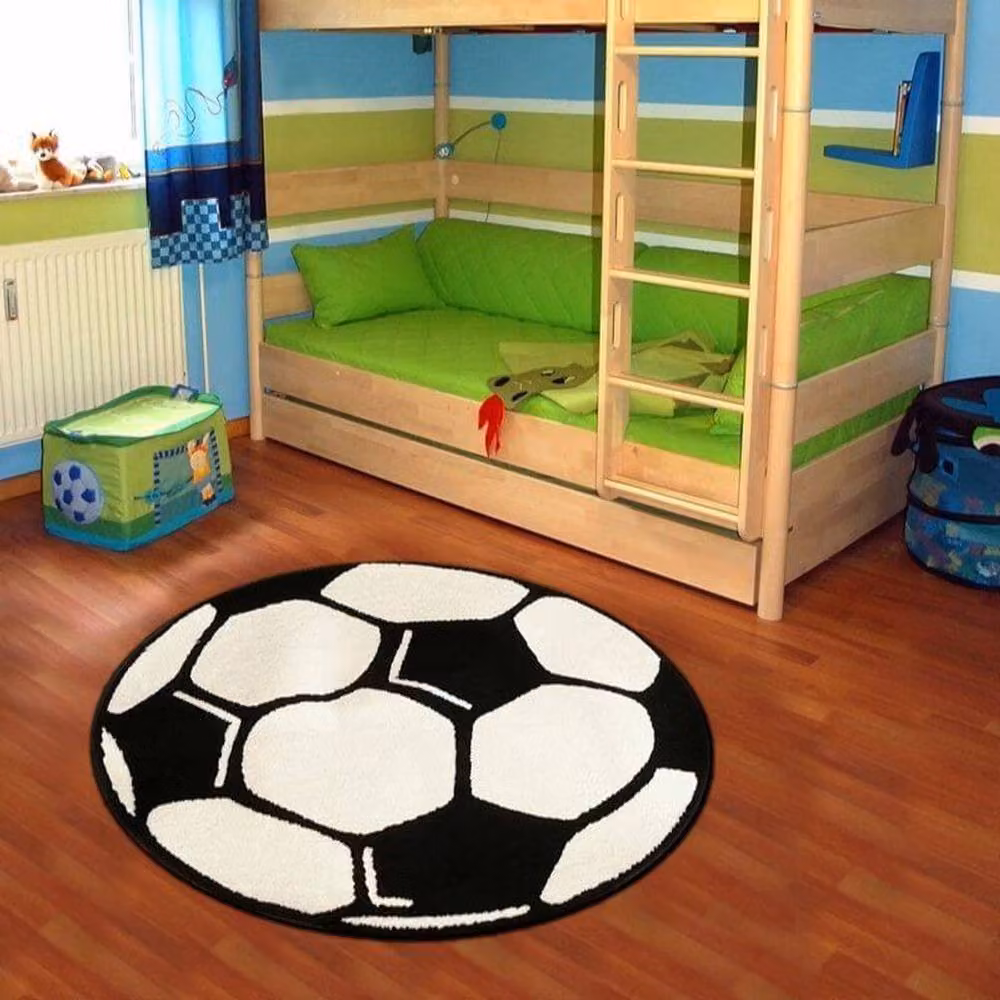 THE RUGS Velours Football Round Kids Play Mat, Black and Multicolour, Diameter: 100 cm – 8