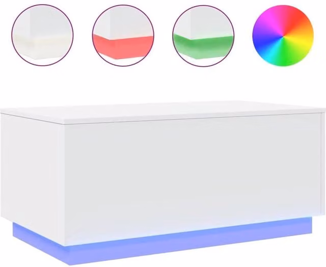 Berkfield Home Modern White Glossy Coffee Table with LED Lights W/D/H: 90 x 50 x 40 cm – 1