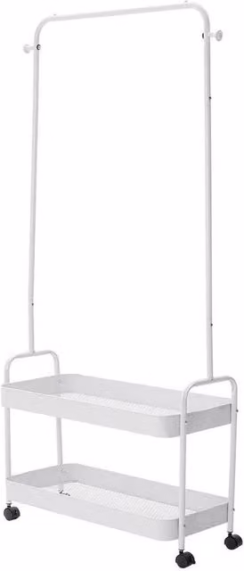NESTLUNE White Metal Floor Standing Clothes Rack with Rolling Wheels – 1
