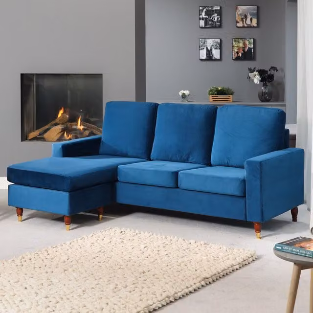 Artemis Home Hendrick Reversible Blue Velvet L-Shape Corner Sofa