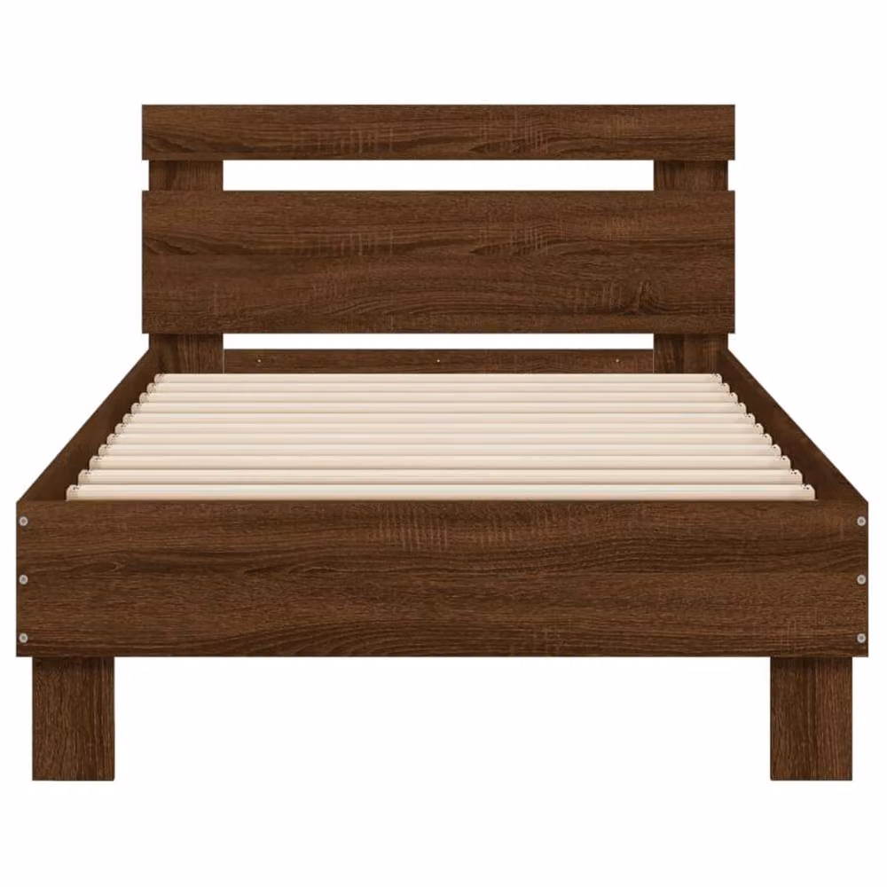 Berkfield Home Single Bed Frame in Brown Oak with LED Under-Bed Lighting and USB Charging Port, W/D/H: 90 x 190 cm – 4