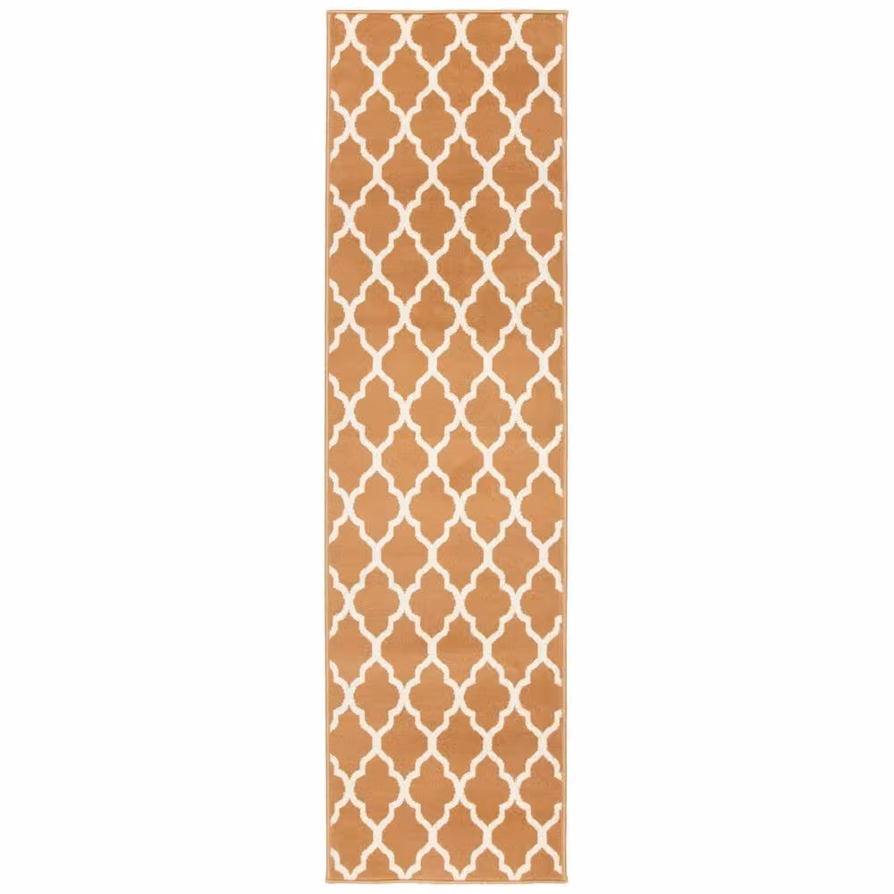 Bravich LTD Modern Trellis Hallway Runner Rug in Light Beige, Non-Slip Low Pile Polypropylene Carpet, W: 60 cm, L: 810 cm – 3
