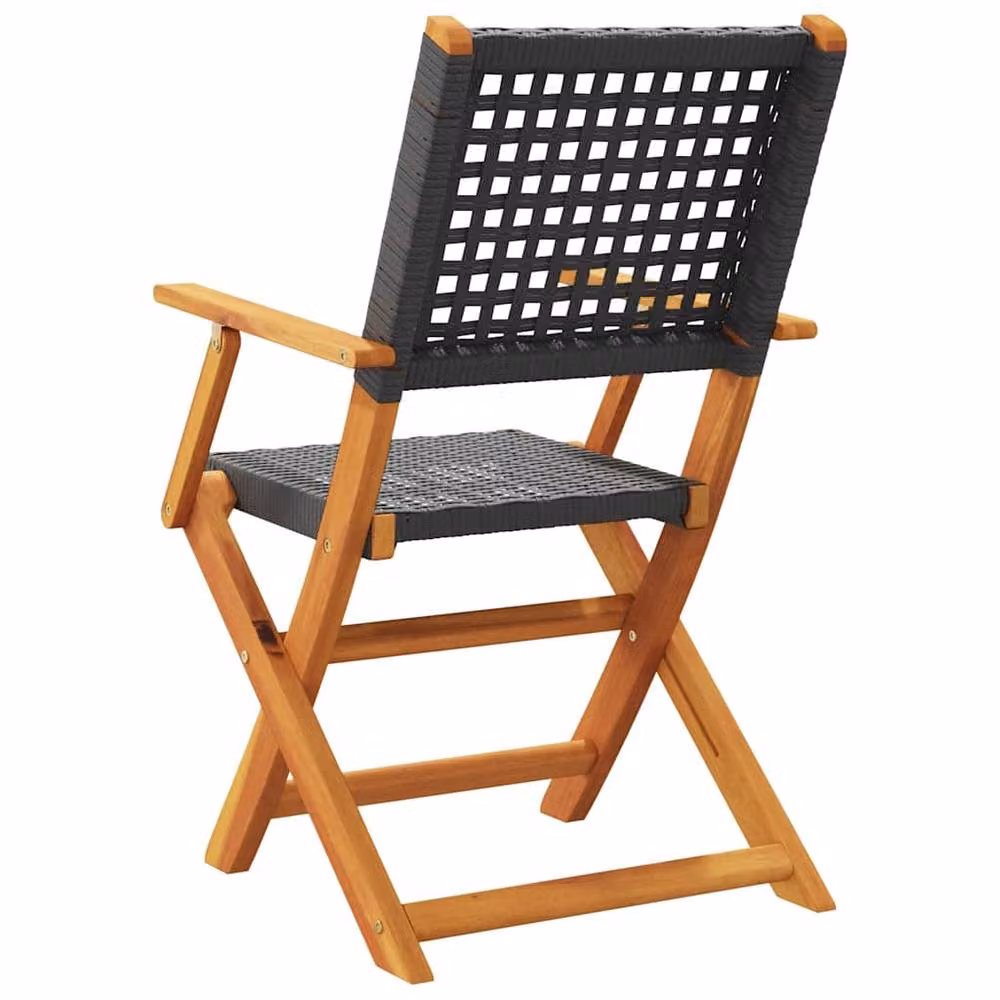 Berkfield Home Beautiful Set of 6 Black Poly Rattan and Oiled Acacia Wood Folding Garden Chairs – 5